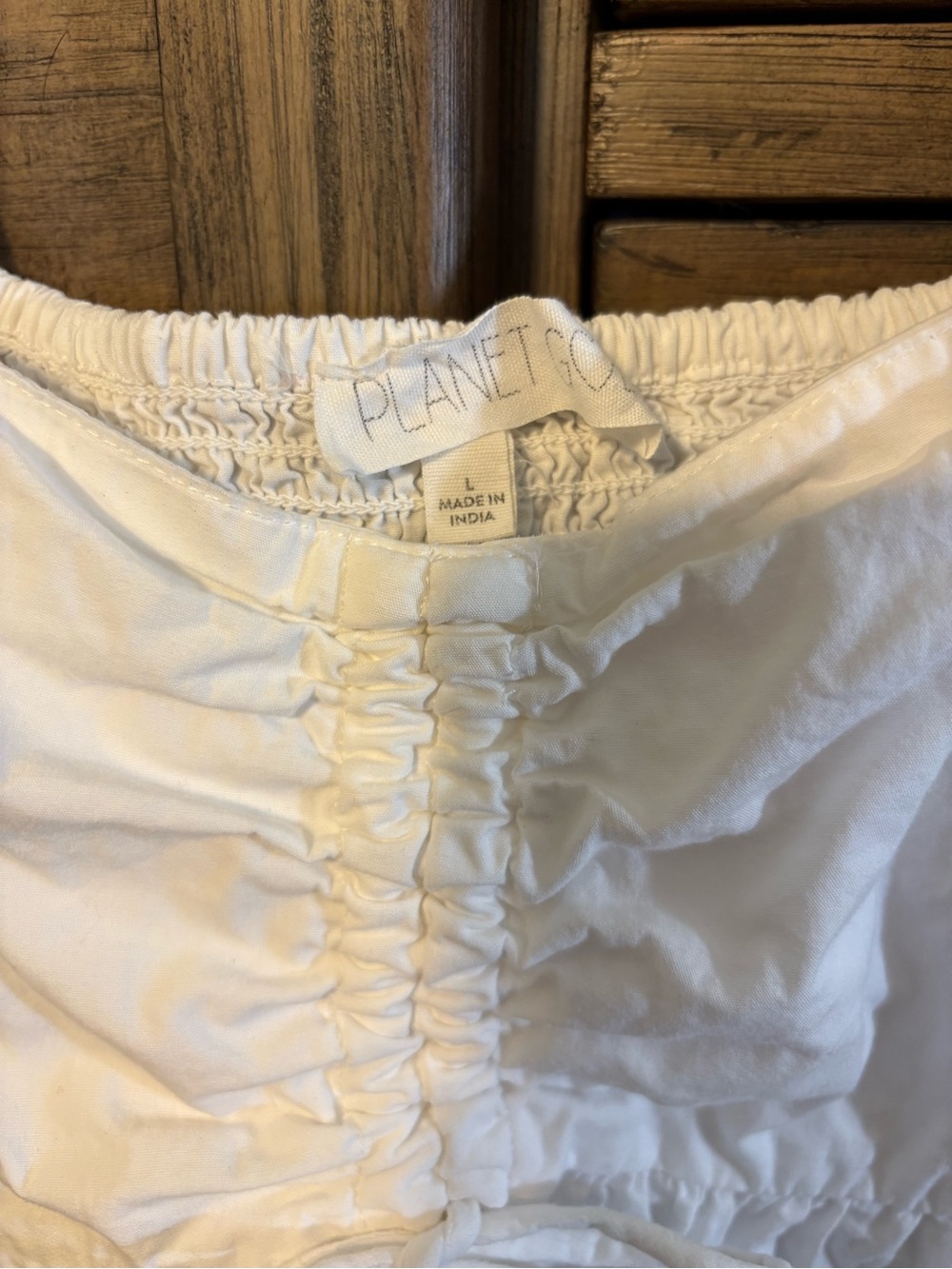 Planet Gold White Babydoll Mini Puff Sleeve Cottagecore Milkmaid Cotton Dress L - Picture 3 of 5